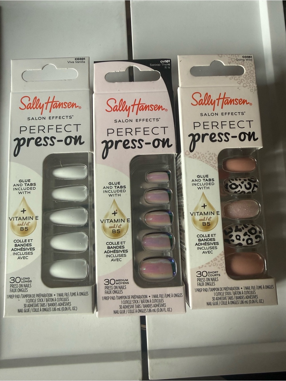 Sally Hansen Perfect Press-On Nails Trio — White, Pink Ombre & Nude Leopard Set